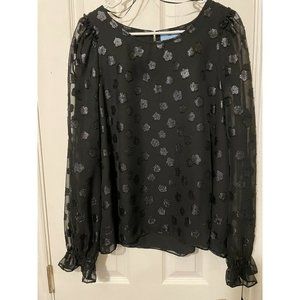 CeCe Black Long Sleeve Blouse Sheer Button Size xx